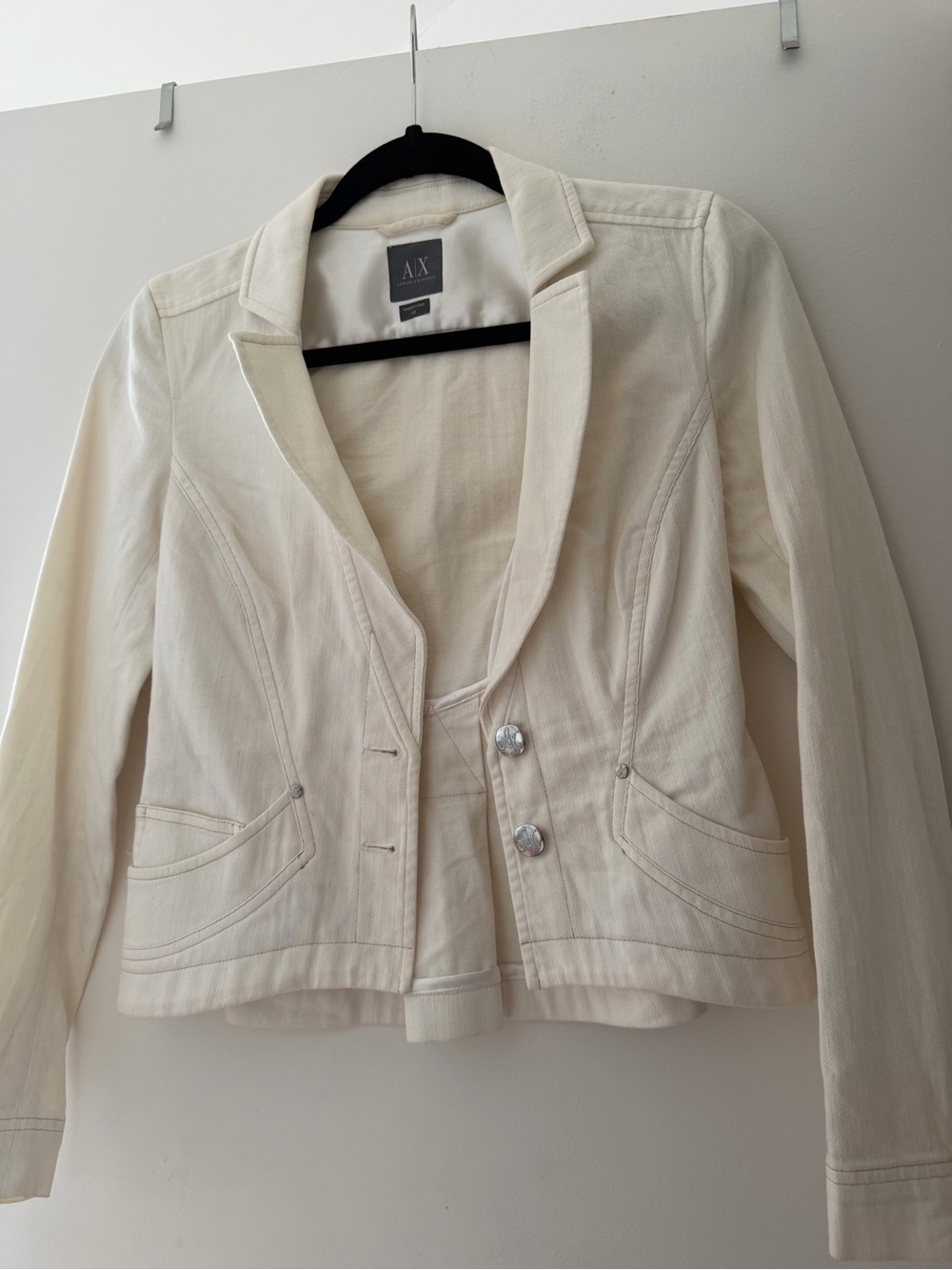 Armani Exchange Women's Cream Fitted Blazer